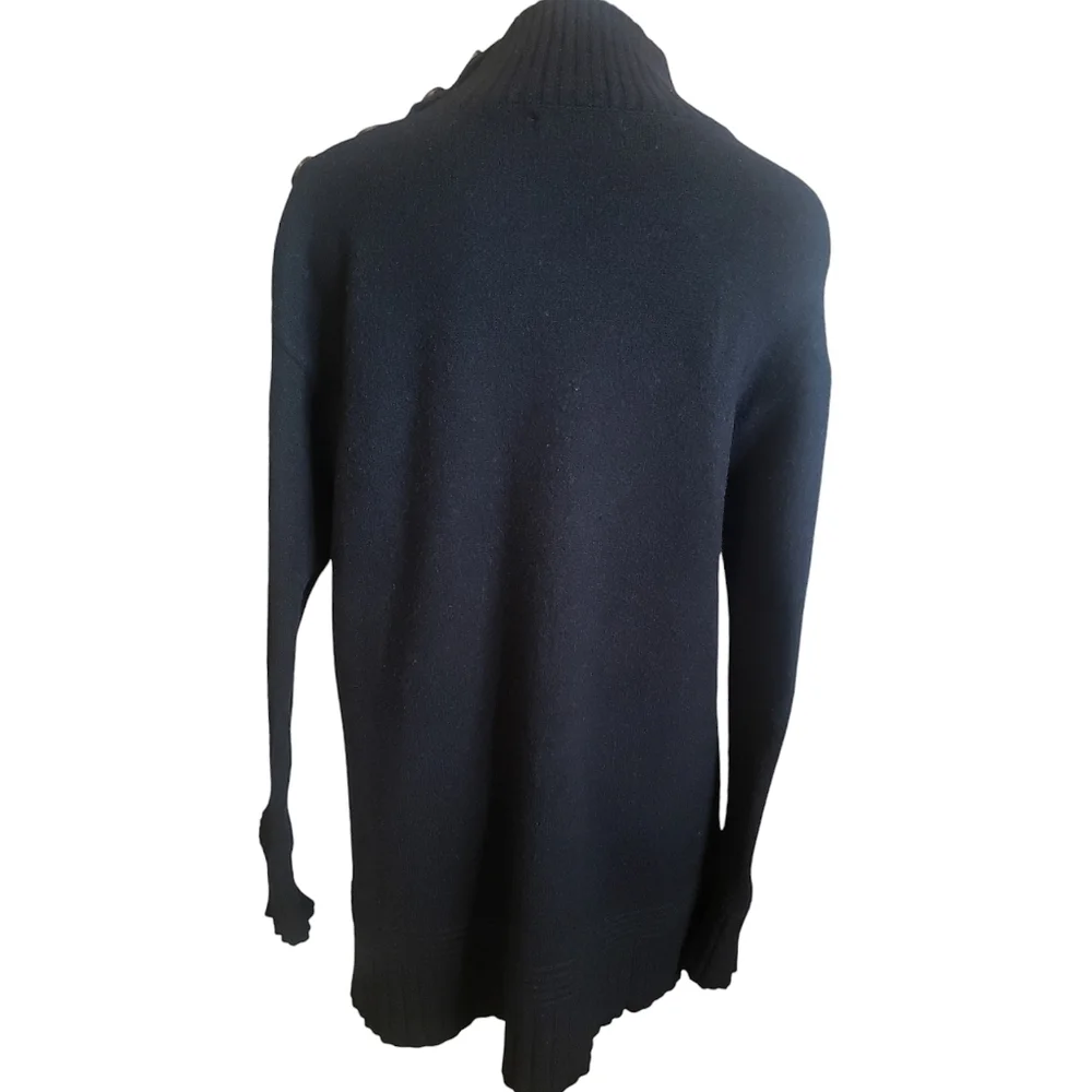 Anthropologie Sweater Womens Black S Mock Turtleneck Button Ribbed Neck Pullover